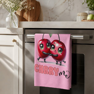 Niedlich Pink Trendy Red Cherry Couple Geschirrtuch
