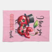 Niedlich Pink Trendy Red Cherry Couple Geschirrtuch (Horizontal)