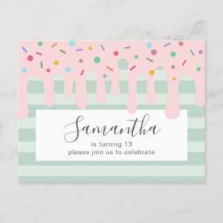 Niedlich Pink Tropfen Sprinkle Geburtstagsparty Einladungspostkarte