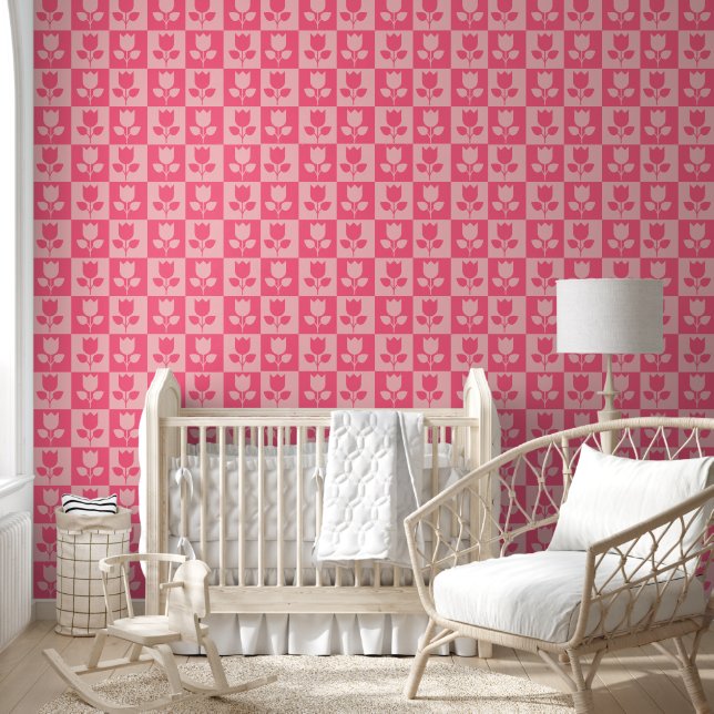 Niedlich Pink Tulip Garden Muster Tapete (Kinder)