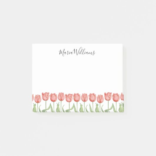 Niedlich Pink Tulip Garden Personalisiert 4x3 Post-it Klebezettel (Vorderseite)