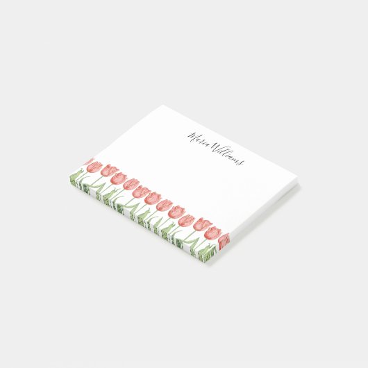 Niedlich Pink Tulip Garden Personalisiert 4x3 Post-it Klebezettel (angewinkelt)