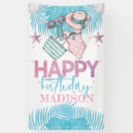 Niedlich-Pink-Türkis-Sommer-Pool Geburtstag Banner