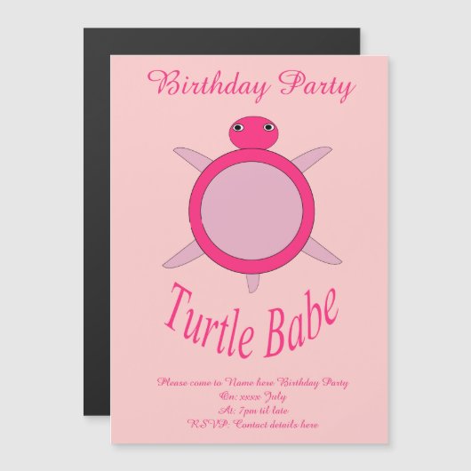 Niedlich Pink Turtle Babe Custom lädt ein Magneteinladung (Vorne/Hinten)