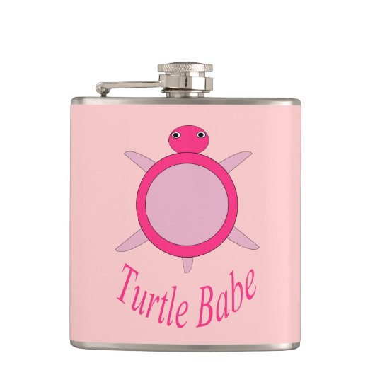 Niedlich Pink Turtle Babe Flask Flachmann (Vorderseite)