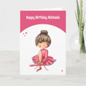 Niedlich Pink Tutu Ballerina Girl Geburtstag Karte (Vorderseite)