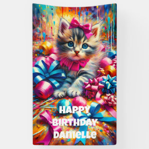 Niedlich Pink und Blue Kitten Girl's Geburtstag Banner