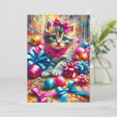 Niedlich Pink und Blue Kitten Girl's Geburtstag Einladung (Stehend Vorderseite)