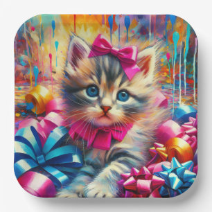 Niedlich Pink und Blue Kitten Girl's Geburtstag Pappteller
