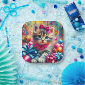 Niedlich Pink und Blue Kitten Girl's Geburtstag Pappteller (Party)