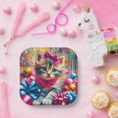 Niedlich Pink und Blue Kitten Girl's Geburtstag Pappteller (Party)