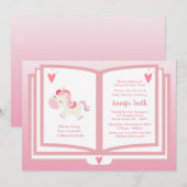 Niedlich Pink Unicorn Buch Thema Mädchen Kinderdus Einladung (Vorne/Hinten)