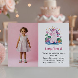 Niedlich Pink Unicorn Foto Kindergeburtstag Party Einladung