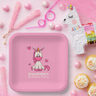Niedlich Pink Unicorn Girl Geburtstagsparty Pappteller