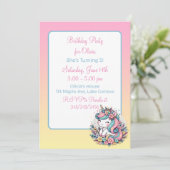 Niedlich Pink Unicorn Girl's Birthday Einladung (Stehend Vorderseite)