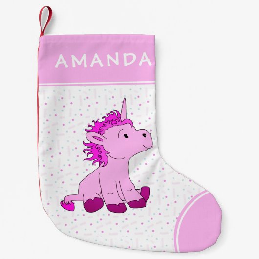 Niedlich Pink Unicorn Girly Kid`s Kleiner Weihnachtsstrumpf (Vorderseite)