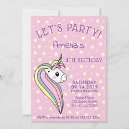 Niedlich Pink Unicorn Girly Kindergeburtstag Einladung