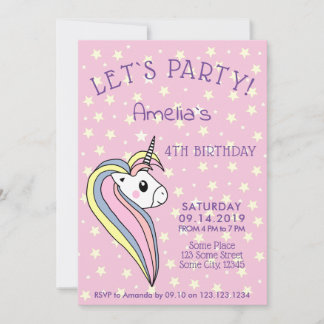Niedlich Pink Unicorn Girly Kindergeburtstag Einladung