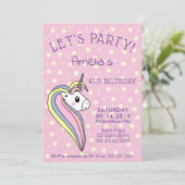 Niedlich Pink Unicorn Girly Kindergeburtstag Einladung (Stehend Vorderseite)