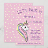 Niedlich Pink Unicorn Girly Kindergeburtstag Einladung (Vorne/Hinten)