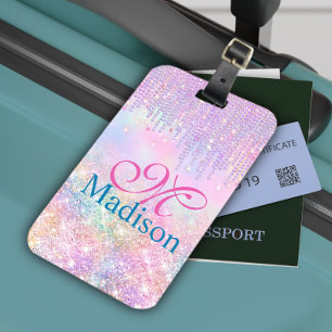 Niedlich Pink Unicorn Glitzer Kristall Tropfen Mon Gepäckanhänger