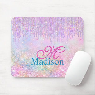 Niedlich Pink Unicorn Glitzer Kristall Tropfen Mon Mousepad