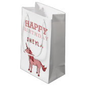Niedlich Pink Unicorn Happy Birthday Kids Name Kleine Geschenktüte (Rückseite Schrägansicht)