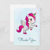 Niedlich Pink Unicorn mit Flügeln Vielen Dank Dankeskarte (Vorne/Hinten)