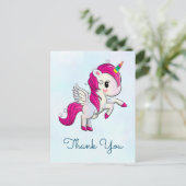 Niedlich Pink Unicorn mit Flügeln Vielen Dank Postkarte (Stehend Vorderseite)