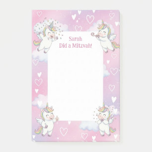 Niedlich Pink Unicorn Personalisiert Mitzvah Post-it Klebezettel