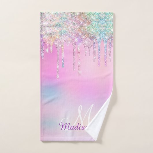 Niedlich Pink Unicorn Rainbow Glitzer Tropfen Mono Badhandtuch Set (Handtuch)