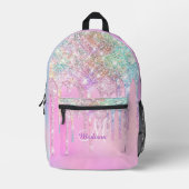 Niedlich Pink Unicorn Rainbow Glitzer Tropfen Mono Bedruckter Rucksack (Vorderseite)