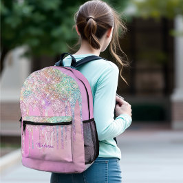 Niedlich Pink Unicorn Rainbow Glitzer Tropfen Mono Bedruckter Rucksack