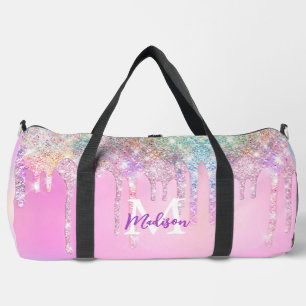 Niedlich Pink Unicorn Rainbow Glitzer Tropfen Mono Duffle Bag
