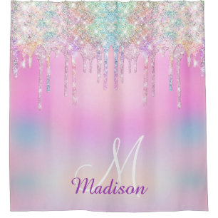 Niedlich Pink Unicorn Rainbow Glitzer Tropfen Mono Duschvorhang