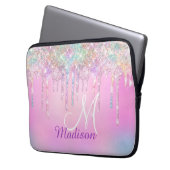 Niedlich Pink Unicorn Rainbow Glitzer Tropfen Mono Laptopschutzhülle (Vorderseite Links)