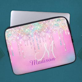 Niedlich Pink Unicorn Rainbow Glitzer Tropfen Mono Laptopschutzhülle