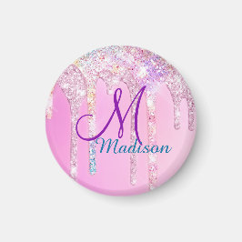 Niedlich Pink Unicorn Rainbow Glitzer Tropfen Mono Magnet