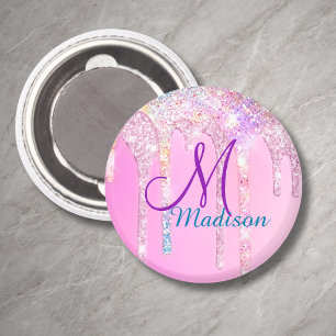 Niedlich Pink Unicorn Rainbow Glitzer Tropfen Mono Magnet