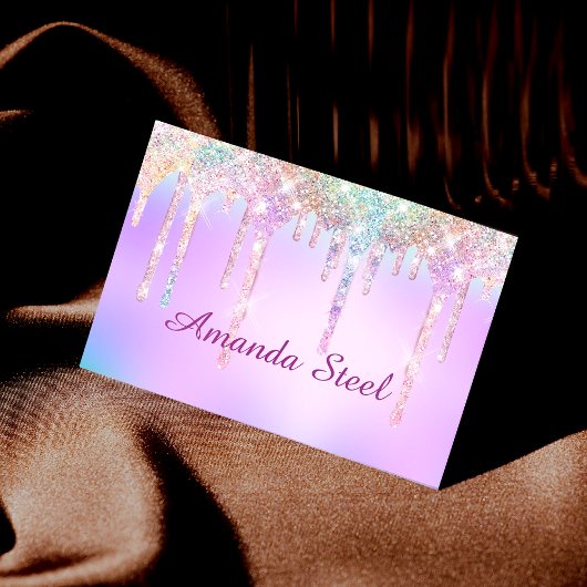 Niedlich Pink Unicorn Rainbow Glitzer Tropfen Mono Visitenkarte