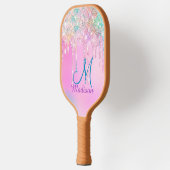 Niedlich Pink Unicorn Rainbow Glitzer Tropfen Pickleball Schläger (Links)