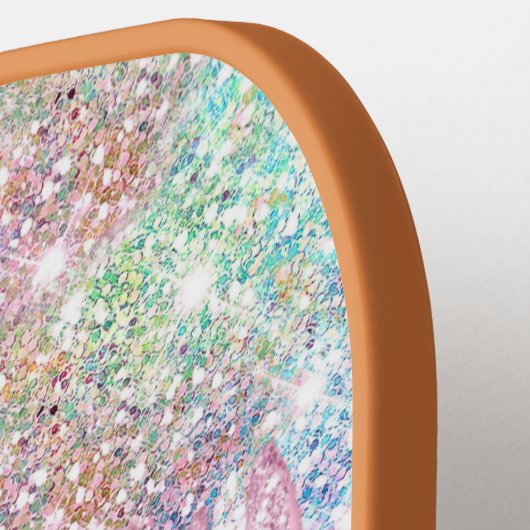 Niedlich Pink Unicorn Rainbow Glitzer Tropfen Pickleball Schläger (Linke Seite)