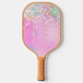 Niedlich Pink Unicorn Rainbow Glitzer Tropfen Pickleball Schläger (Rückseite)