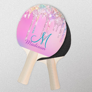 Niedlich Pink Unicorn Rainbow Glitzer Tropfen Ping Tischtennis Schläger
