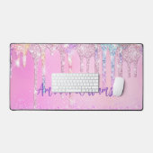 Niedlich Pink Unicorn Rainbow Glitzer Tropfen Schreibtischunterlage (Tastatur & Maus)