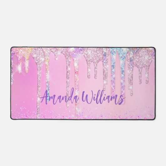 Niedlich Pink Unicorn Rainbow Glitzer Tropfen Schreibtischunterlage (Vorderseite)