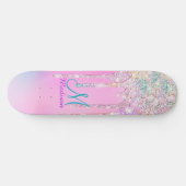 Niedlich Pink Unicorn Rainbow Glitzer Tropfen Skateboard (Horizontal)