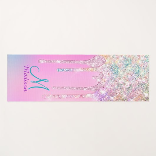 Niedlich Pink Unicorn Rainbow Glitzer Tropfen Yogamatte (Vorderseite (Horizontal))