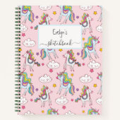 Niedlich Pink Unicorn Rainbow Sketchbook Ihr Name Notizblock (Vorderseite)