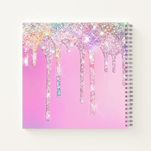 Niedlich Pink Unicorn Regenbogen Glitzer Tropfen M Notizblock (Rückseite)